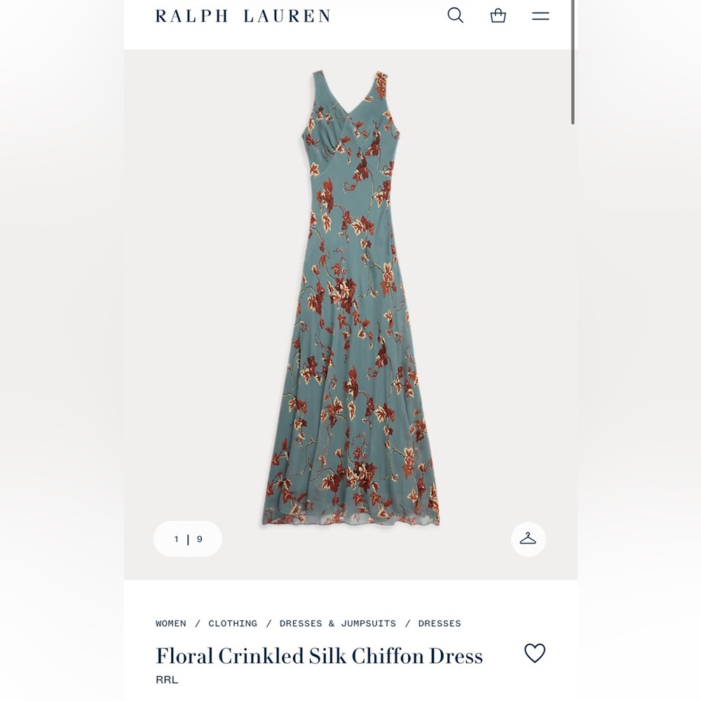 NWT Ralph Lauren Double RL Floral Crinkled Silk Chiffon Dress